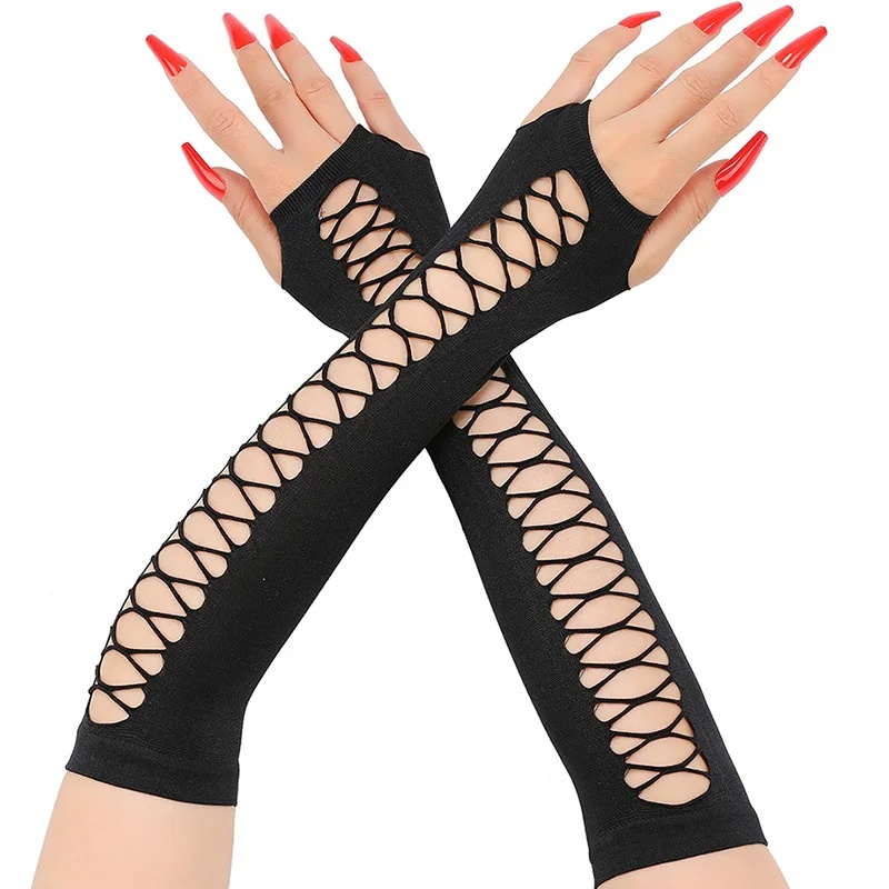 Fingerless Glove Knit - Długie, koronkowe rękawiczki damskie, rękawiczki z