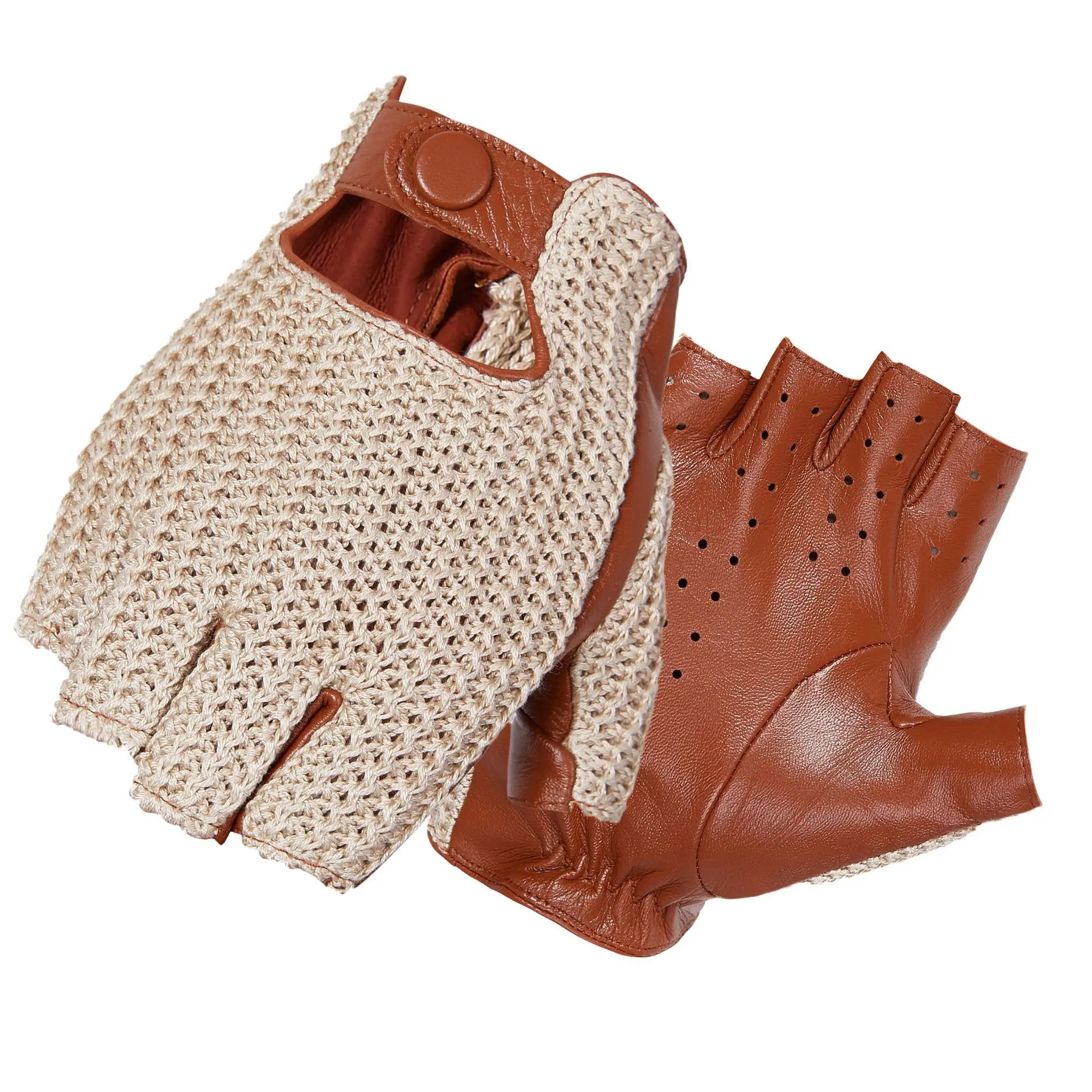 Leather Driving Glove - Męskie rękawice bez palców, wykonane z