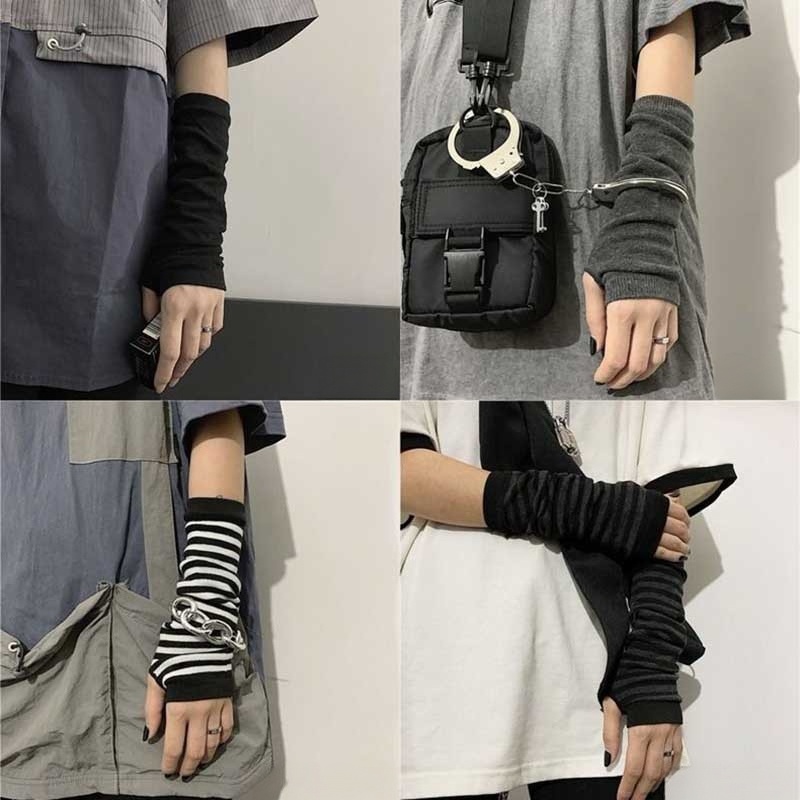 Fingerless Glove Knit - Paski, ciepłe, dziergane, długie rękawiczki bez